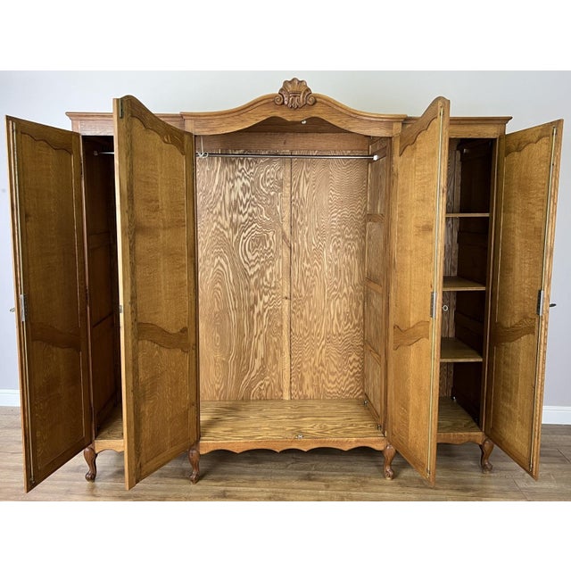 Vintage Louis XVI French Oak Four Door Carved Armoire For Sale - Image 9 of 10