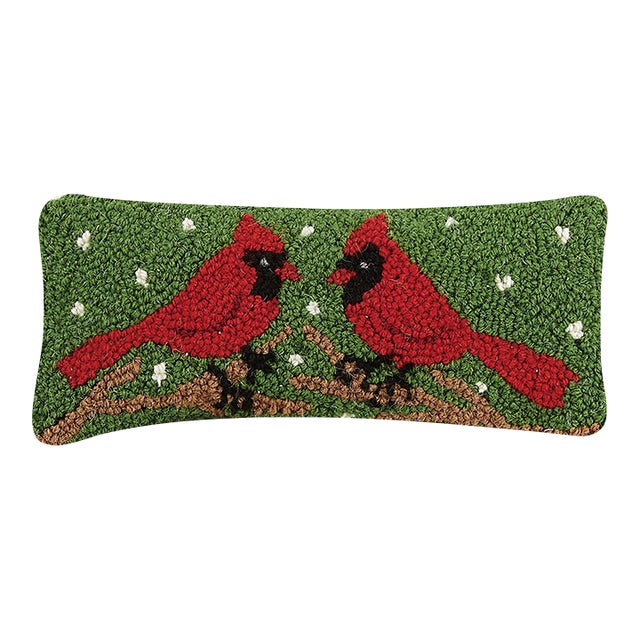 Two Cardinals Hook Pillow 12" x 5" For Sale