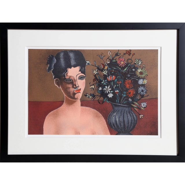 Contemporary Franco Gentilini, Seated Woman Framed Lithograph For Sale - Image 3 of 3