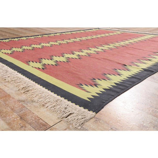 Brick Red Vintage Indian Dhurrie Rug, 09'08 X 12'09 For Sale - Image 8 of 10
