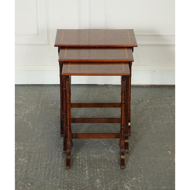 Vintage Sheraton Revival Burr Walnut Nest of Tables, Set of 3 For Sale - Image 3 of 10