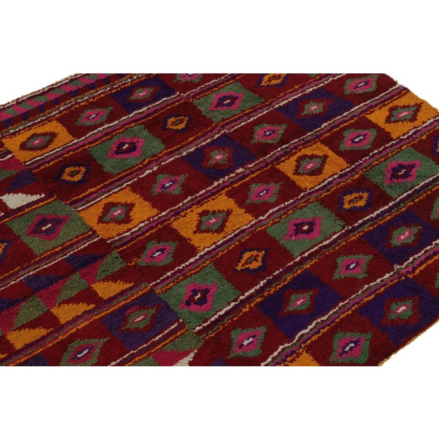 Rug & Kilim 1950s Vintage Tulu Tribal Rug in Red With Polychromatic Diamond Patterns For Sale - Image 4 of 7