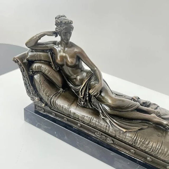Solid bronze figure of a woman reclining on a sofa, “paolina bonaparte as venus victrix” – a famous motif by a. Canova,...