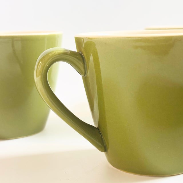 Green and White Ceramic Mugs - Set of 6 For Sale In San Francisco - Image 6 of 8
