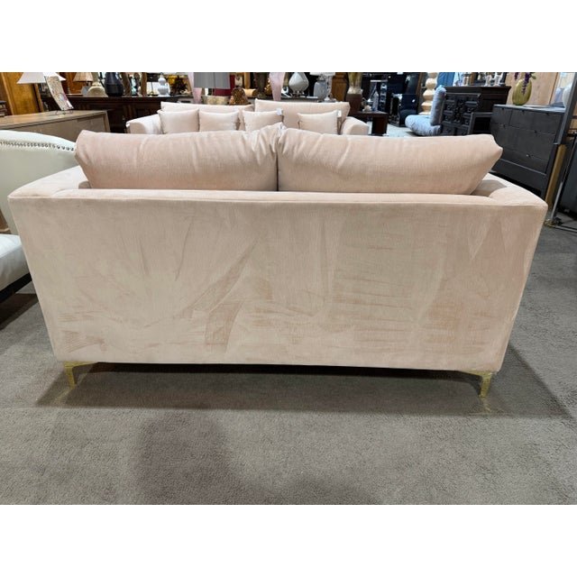 Contemporary Pink Contemporary Loveseat With Three Pillows For Sale - Image 3 of 4