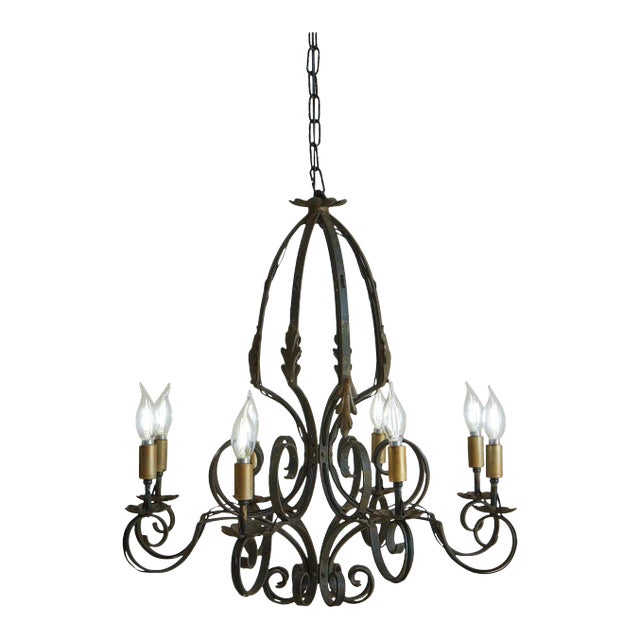 Large + Elegant French Iron Work Chandelier, 1920s For Sale