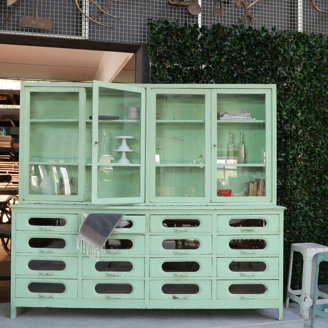 Vintage Glass Green Cabinet, 1950 For Sale - Image 6 of 7
