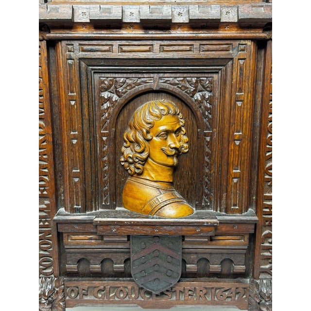 Fine English Carved Oak & Fruitwood Wall Plaque – Colonel Sir Edward Massey, Governor of Gloucester 1642 – English Civil...