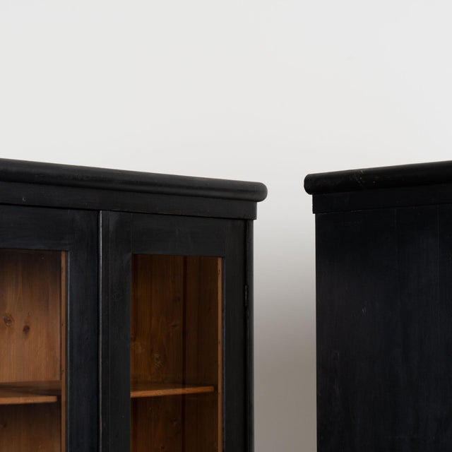 Early 20th Century Pair of 20th Century Black Painted Pine Bookcase Display Cabinets For Sale - Image 5 of 11