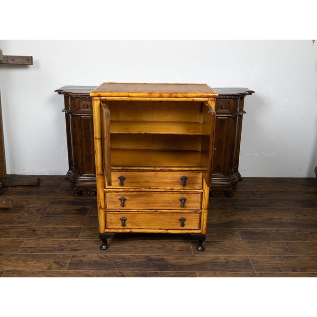 English 1890s Japonism Bamboo Cabinet with Two Doors and Three Drawers For Sale - Image 4 of 11