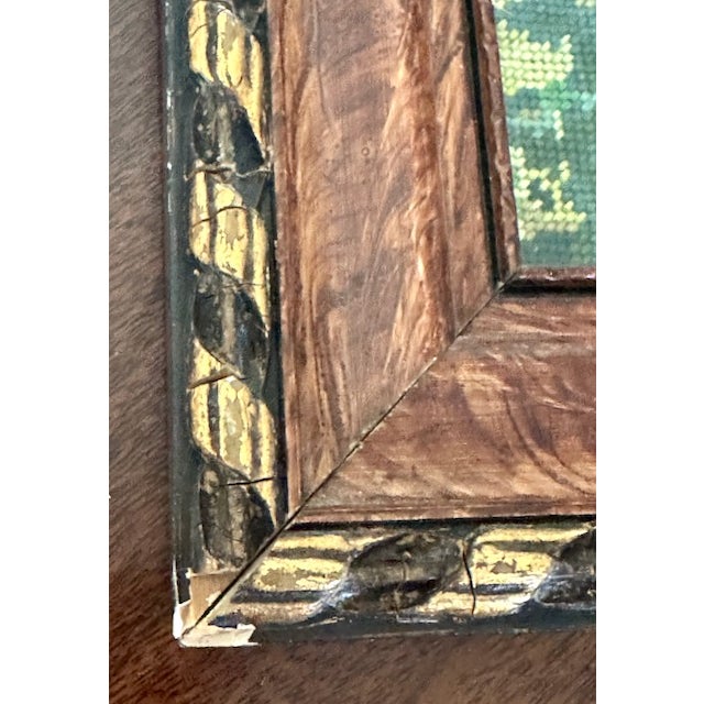 Green Framed Vintage Needlepoint House Along Stream For Sale - Image 8 of 11