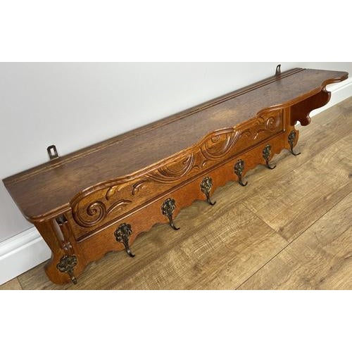 Brown Vintage French Wall Coat Rack in Oak For Sale - Image 8 of 15