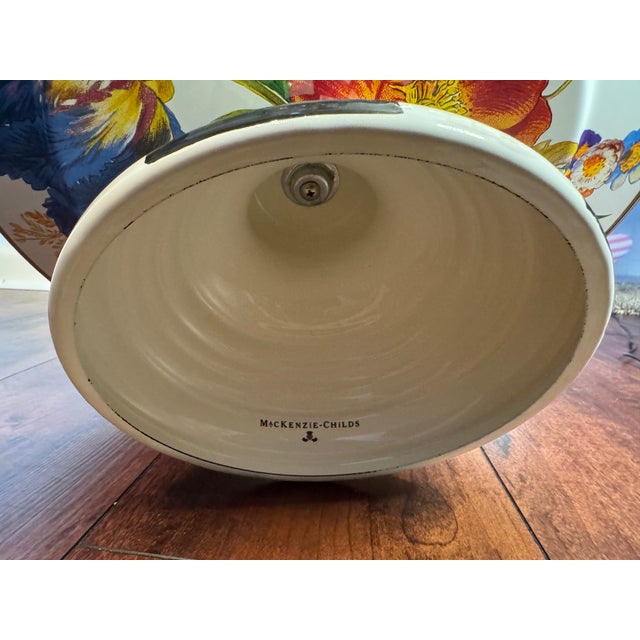 Large 16” MacKenzie-Childs Flower Market Pedestal Cake Stand W/ Courtly Check Base For Sale - Image 10 of 10