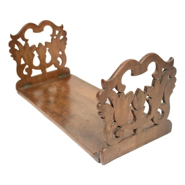 Antique English Hand Carved Wooden Folding Book Shelf For Sale