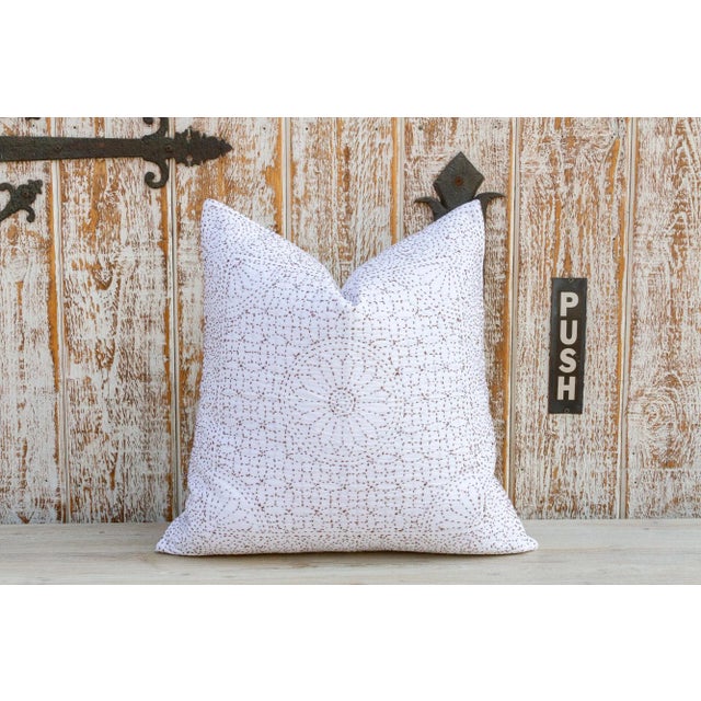 Indian Rust Filanan Kantha Small Pillow II For Sale - Image 3 of 9