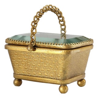 Antique Gilt Small Jewelry / Ring Box For Sale