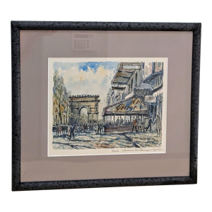 1980s Paris Avenue Des Champs Elysées Watercolor by Pierre Cambier, Framed