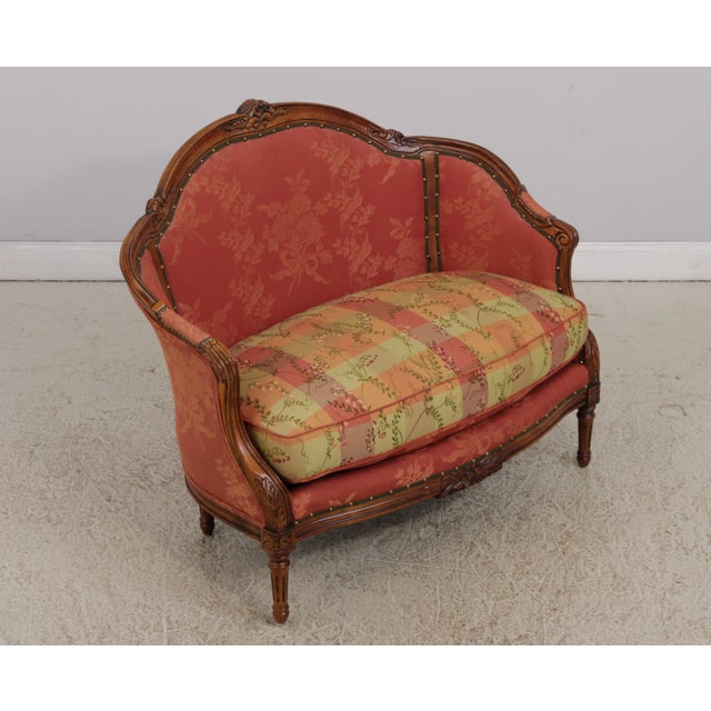 French Provincial Vintage French Provincial Upholstered Love Seat Settee For Sale - Image 3 of 18