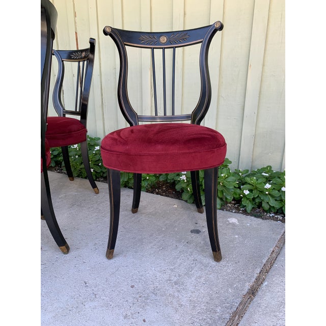 Vintage Regency Black Lacquer Parcel Gilt Side Chairs Set of 4 For Sale - Image 10 of 12