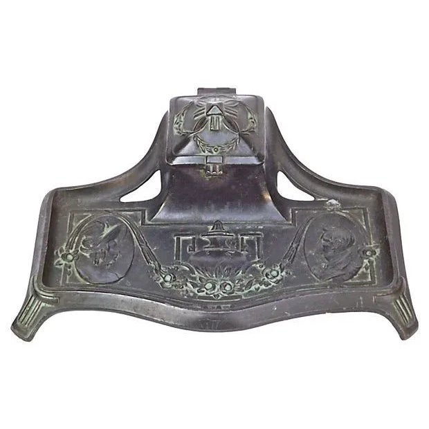 Antique Edwardian Style Bronze Inkwell For Sale