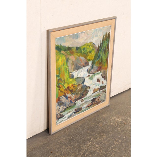 Mid 20th Century Swedish Framed Cascading Waterfall Painting For Sale - Image 4 of 14