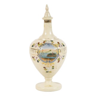 Opal Glass Vase with Lid Maritime Scene, France For Sale