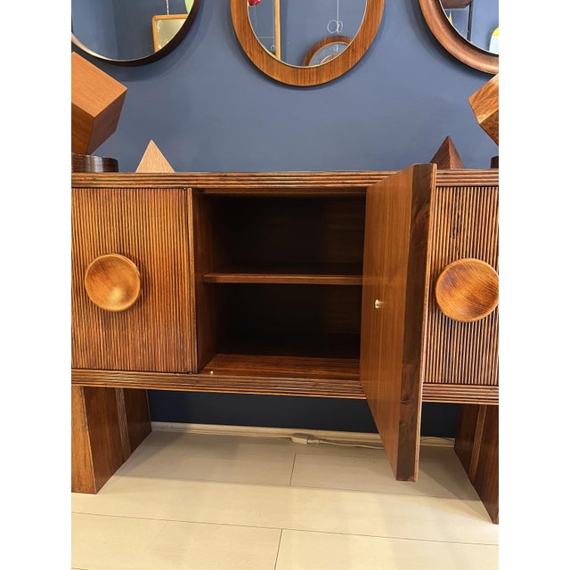 Brown Art Deco Reeded Sideboard, 1940s For Sale - Image 8 of 10