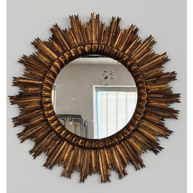 Baroque Mid-Century Baroque Italian Sunburst Giltwood Wall Mirror, 1940s For Sale - Image 3 of 18