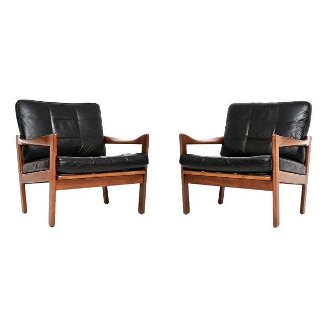 Danish Lounge Chairs in Teak and Leather by Illum Wikkelso, 1960, Set of 2 For Sale