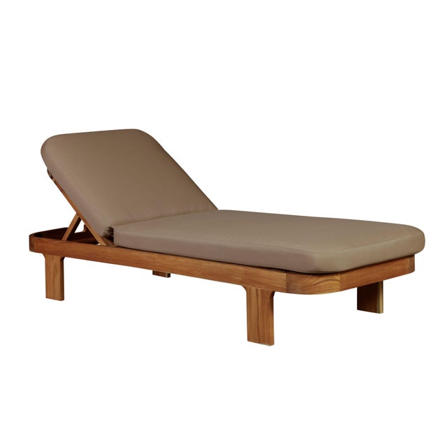Modern Eclipse Outdoor Solid Teak Wood Sun Lounger - Light Brown Fabric For Sale - Image 3 of 8