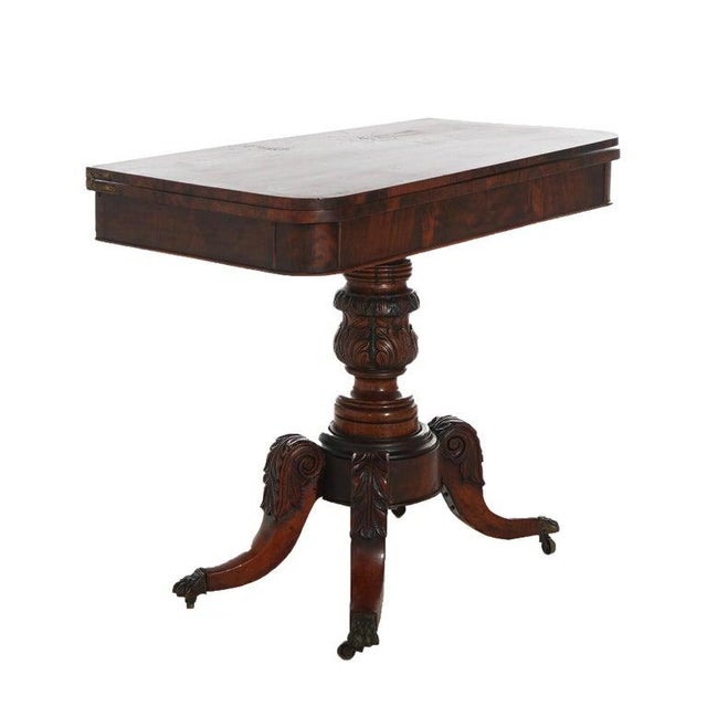 Antique Federal Duncan Phyfe Style Acanthus Carved Mahogany Card Table C1830 For Sale - Image 12 of 14