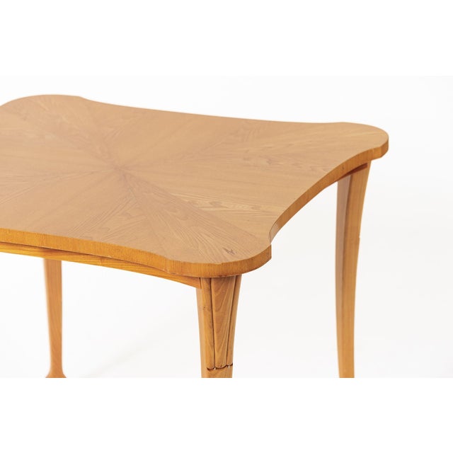Wood Vintage Art Deco Swedish Square Beech Scalloped Table 1940s For Sale - Image 7 of 10