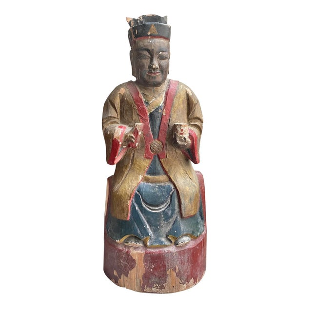 Gold 19th Century Chinese Polychrome and Gilt Ancestor Figures- A Set of 3 For Sale - Image 8 of 10