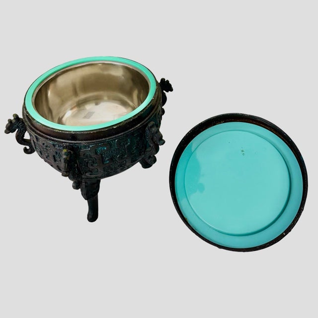 James Mont Vintage James Mont Style Chinese Archaic Tripod Ice Bucket With Dragon Handles For Sale - Image 4 of 10