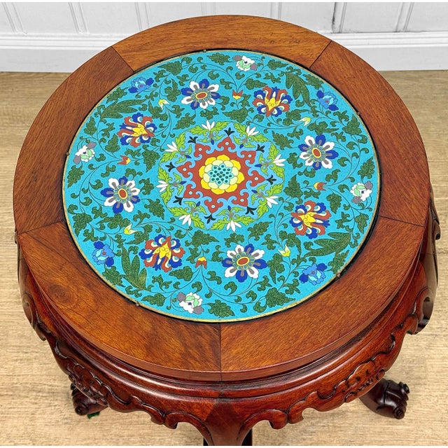 Mid 20th Century Vintage Chinese Chinoiserie Cloisonne Round Plant Stand Table For Sale - Image 5 of 11