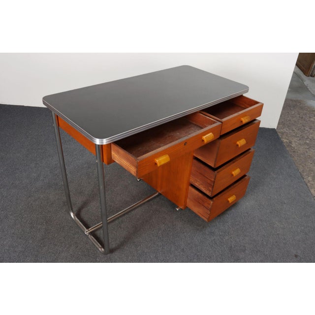 Bauhaus Desk in Beech, Black Laminate, and Bakelite With Tubular Steel Base For Sale In New York - Image 6 of 18