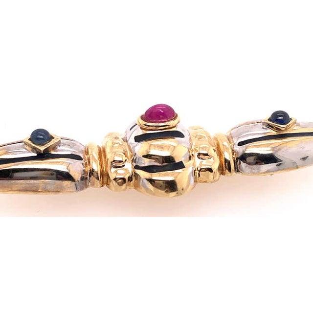 14 Karat Two-Tone Yellow and White Gold Brooch With Ruby and Sapphire Cabochon For Sale In New York - Image 6 of 11