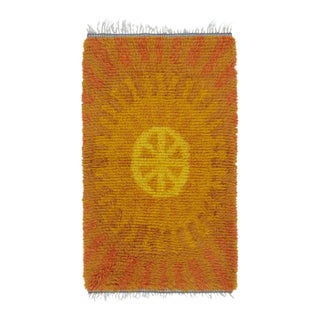 Vintage Swedish Rya Runner With Rust and Gold Sunburst Medallion - Rug & Kilim For Sale