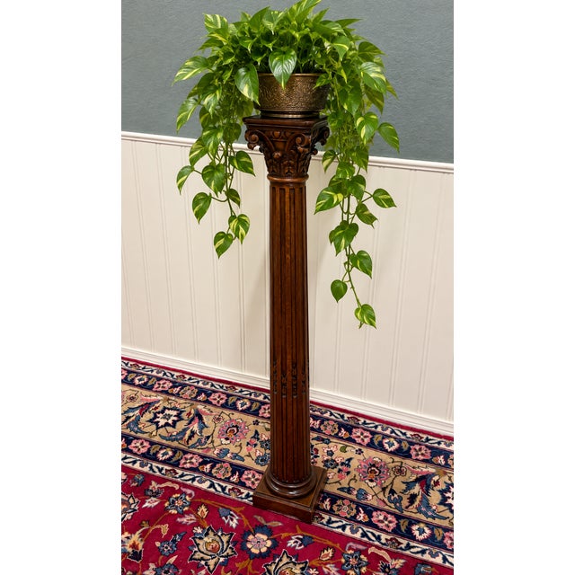 OUTSTANDING Antique French Oak Corinthian Column Pedestal, Plant Stand, or Newel Post ~~ 51.5" Tall ~~ c.1920s Elegant...