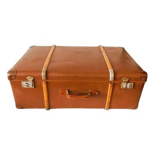 Antique Brocante Nubuck Leather Trunk, 1920s For Sale