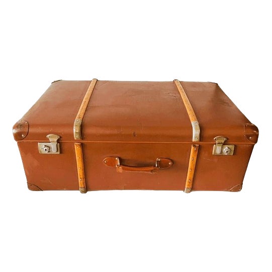 Antique Brocante Nubuck Leather Trunk, 1920s For Sale