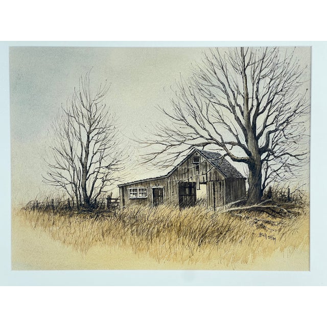 1990s 1990s Ink and Watercolor Painting “In Disrepair” by Bill Ely, Framed For Sale - Image 5 of 5