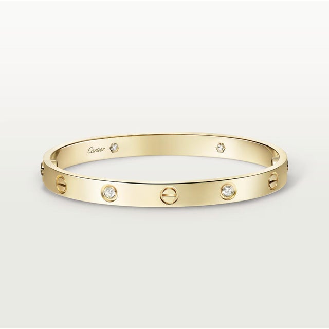 Cartier, Love Bracelet Classic Model 4 Diamonds Bangle Bracelet, Size 18 For Sale - Image 10 of 12