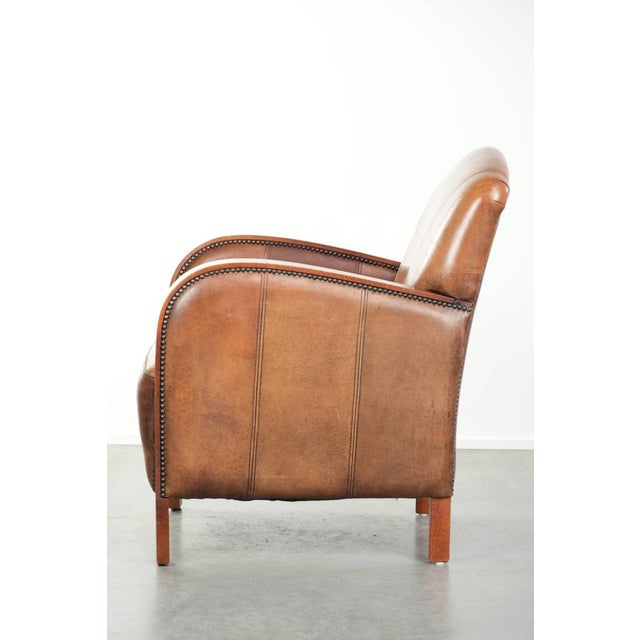 Art Deco Style Sheepskin Armchair in with Wooden Armrests For Sale - Image 5 of 12