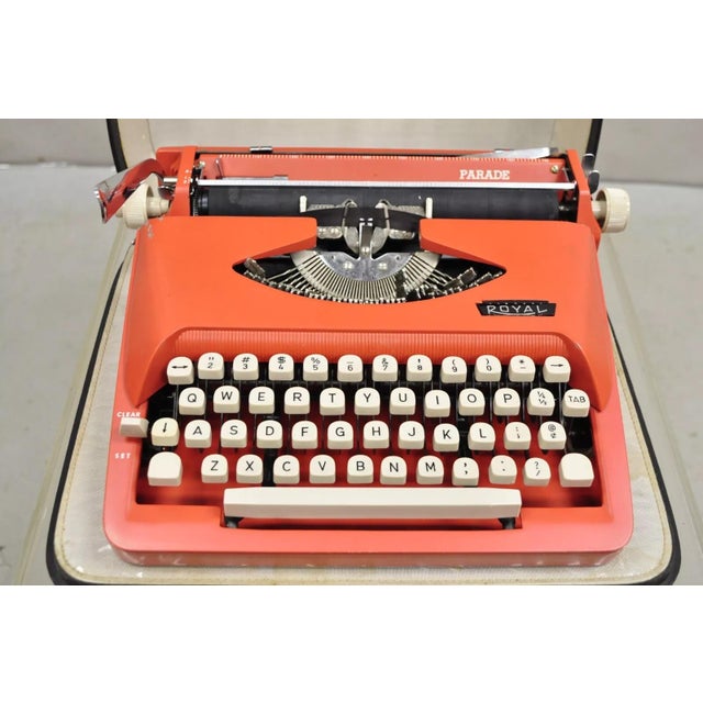 Vintage Royal Holland Parade Coral Red Mid Century Modern Typewriter in Case For Sale - Image 4 of 12