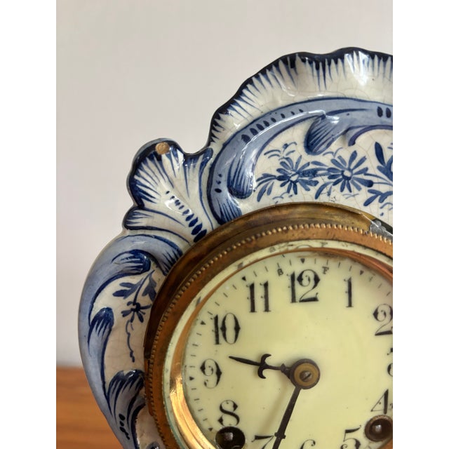 1890s French Rococo Delft Mantle Clock For Sale - Image 14 of 16