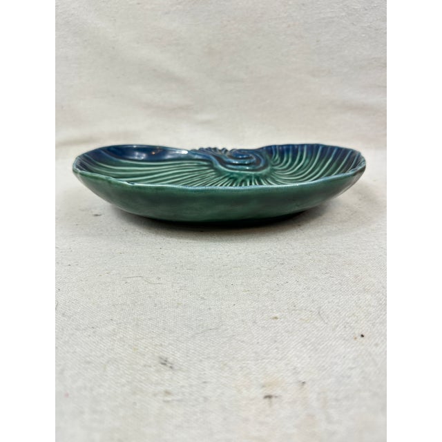 Vintage Olfaire Portugal blue and green majolica Nautilus shell serving dish. This is a pre-owned item so please see all...