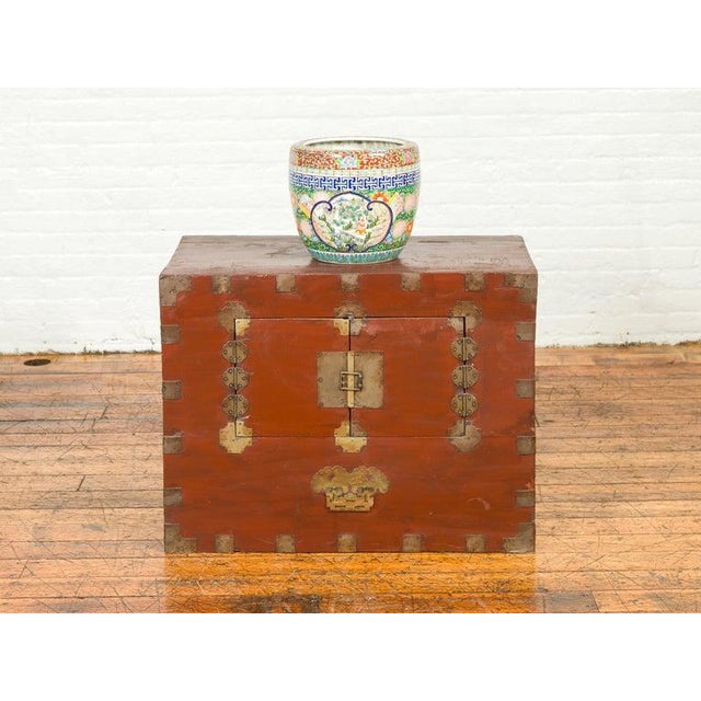 Korean Early 20th Century Chest with Double Doors & Traditional Brass Hardware For Sale - Image 4 of 12
