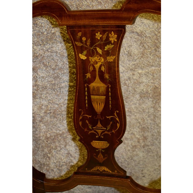 Traditional Antique Mahogany Boudoir Armchair Edwardian Inlaid Marquetry Accent Side Chair For Sale - Image 3 of 13