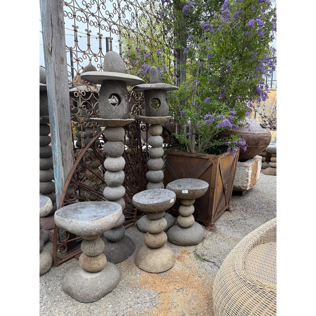 Gray Outdoor Vintage Stacked River Rock Stool Side Table For Sale - Image 8 of 8